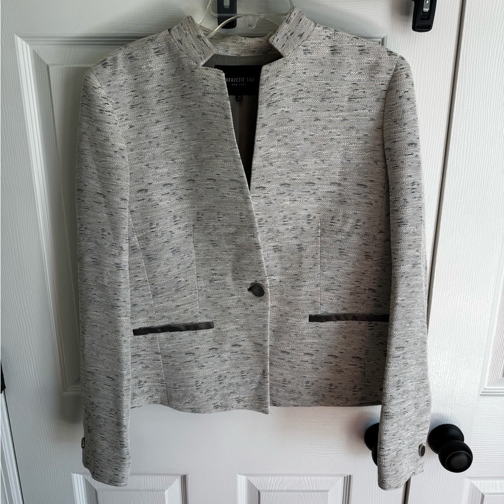 Lafayette 148 New York Textured Gray Blazer. Needs dry cleaned.